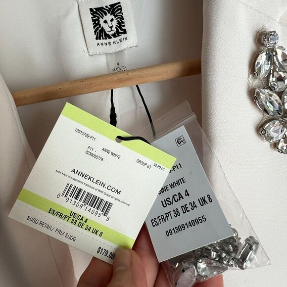 Anne Klein Womens One Button Blazer Embellished Notched Collar Sz 4 Off White - Picture 6 of 13